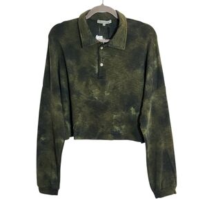 Olivaceous Olive Green Dyed Cropped Polo Sweatshirt Size Medium NWT